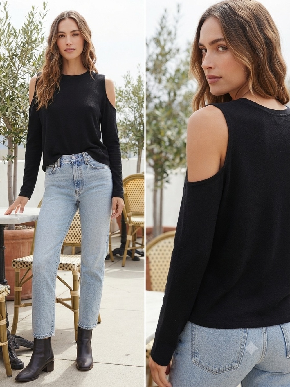 Rag & Bone/JEAN Black Cold Shoulder Long Sleeve Top
